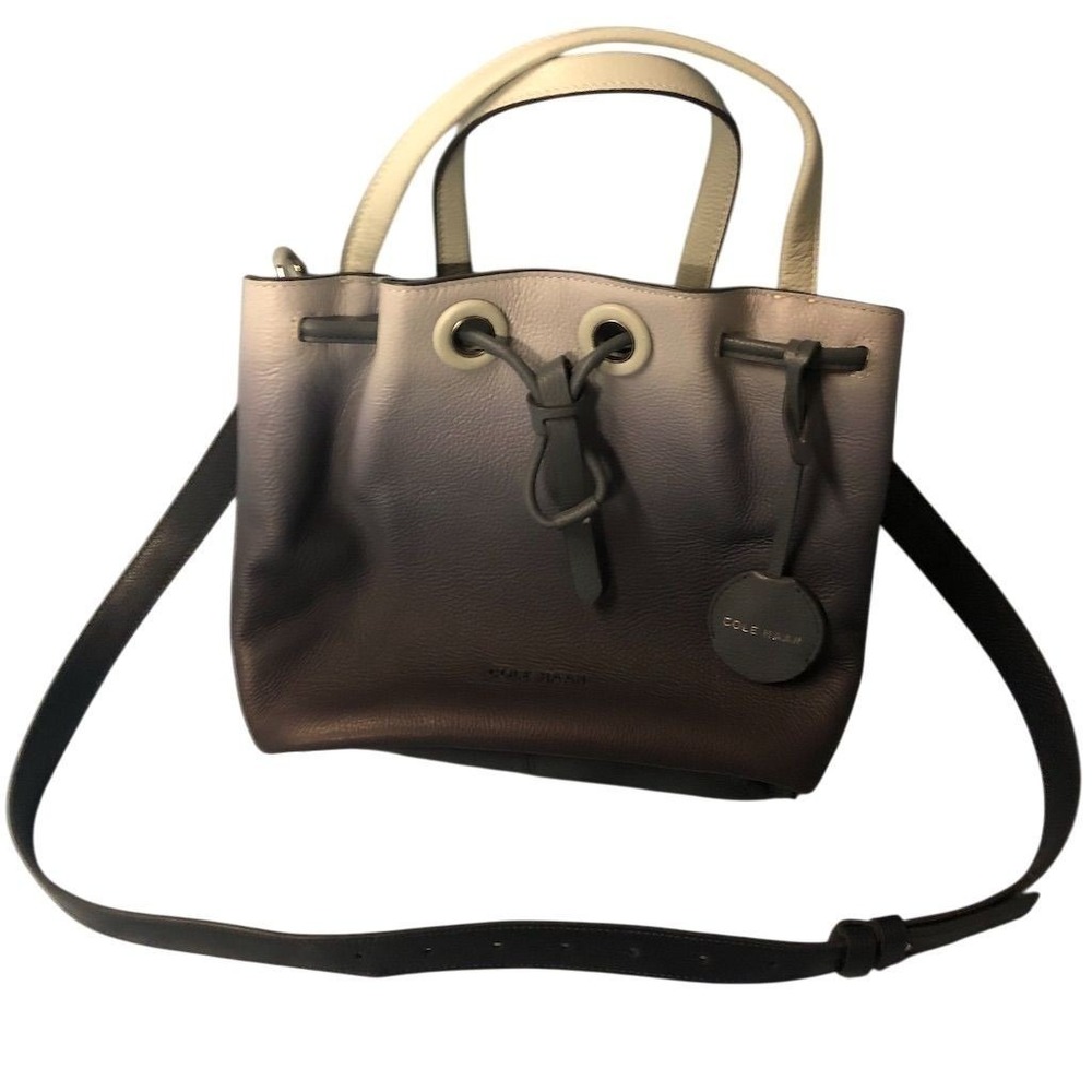 Cole Haan Women's Mini Bucket Bag Purse Black Leather Drawstring Casual Ombré‎